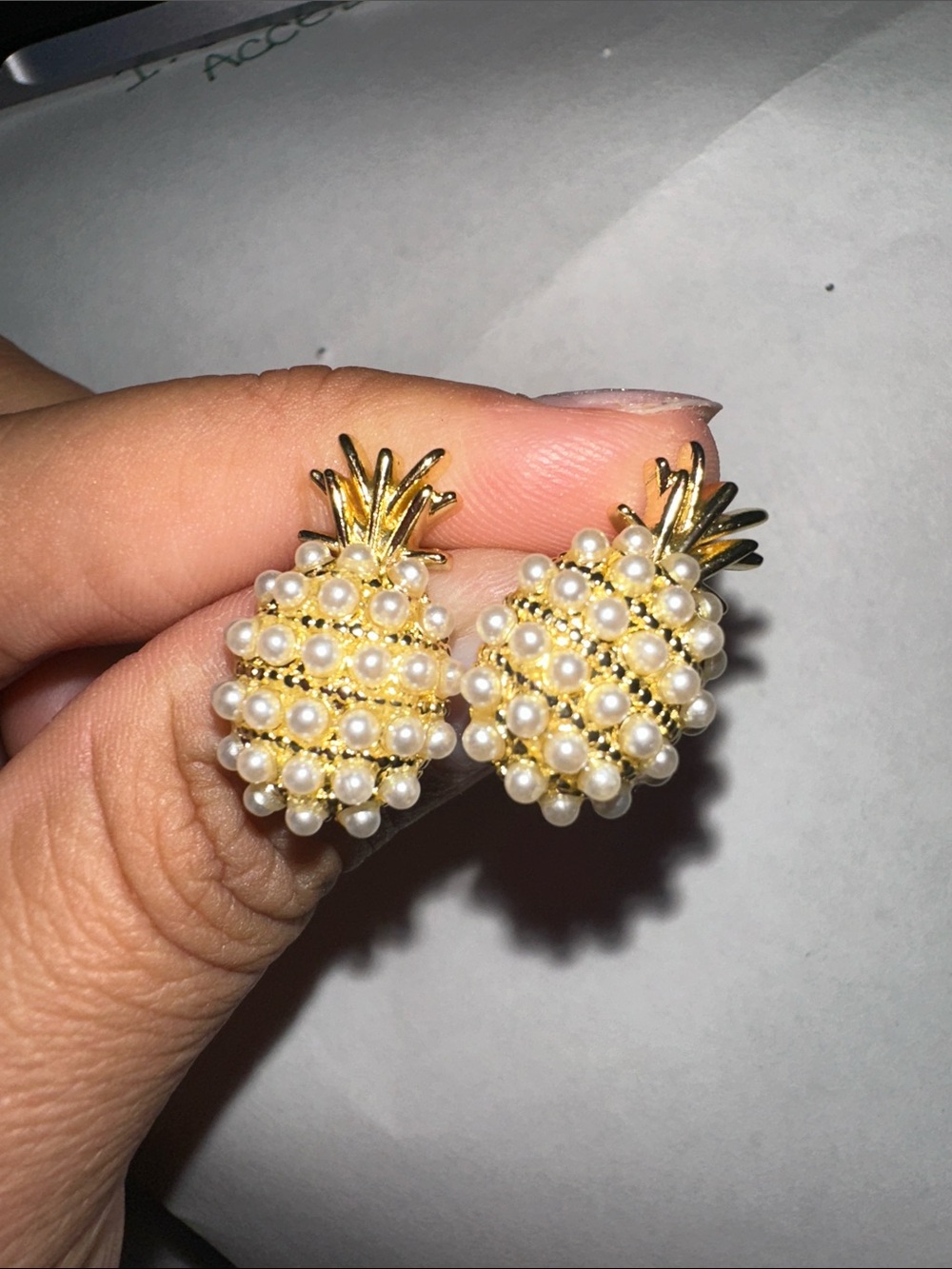 18k Gold Pearl Pineapple Stud Earrings - Women Jewelry